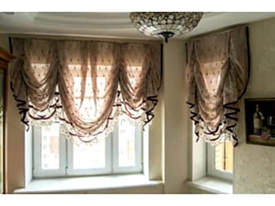 Австрийские шторы на кухне фото в интерьере пример 306