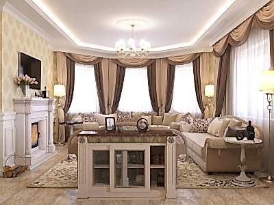 Классические шторы в гостиной фото в интерьере пример 591