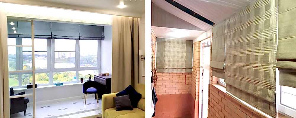 Примеры римских штор для балкона и лоджии