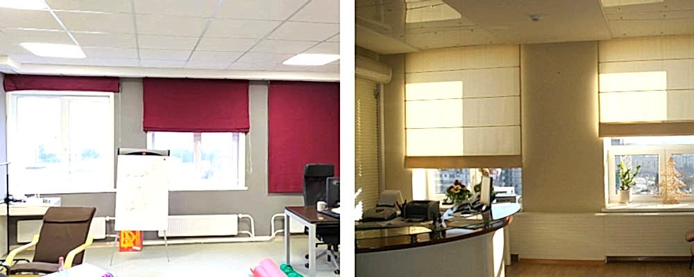 Примеры римских штор для офиса